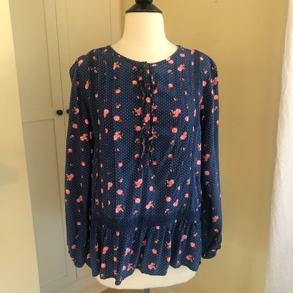 Matilda Jane Prairie Peplum Floral Top Long Sleeve Medium - Picture 1 of 7